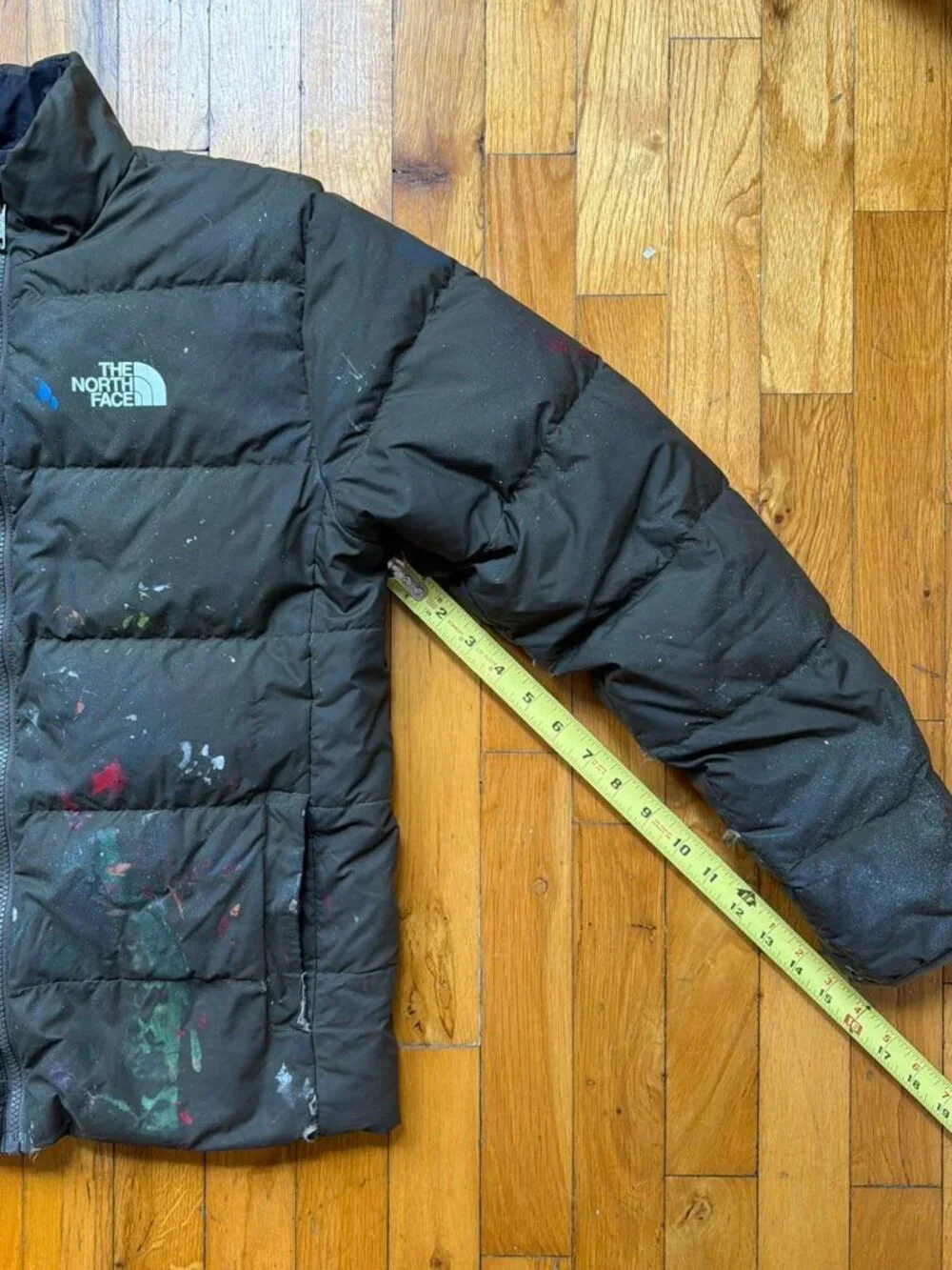 The North Face reversible olive green/black jacket with graffiti, small